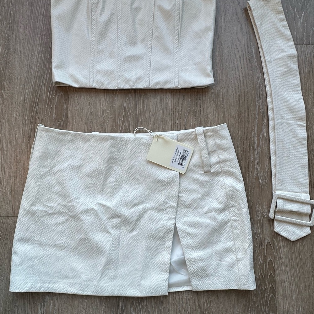 Elegant Mini White Skirt and Strapless Top Set